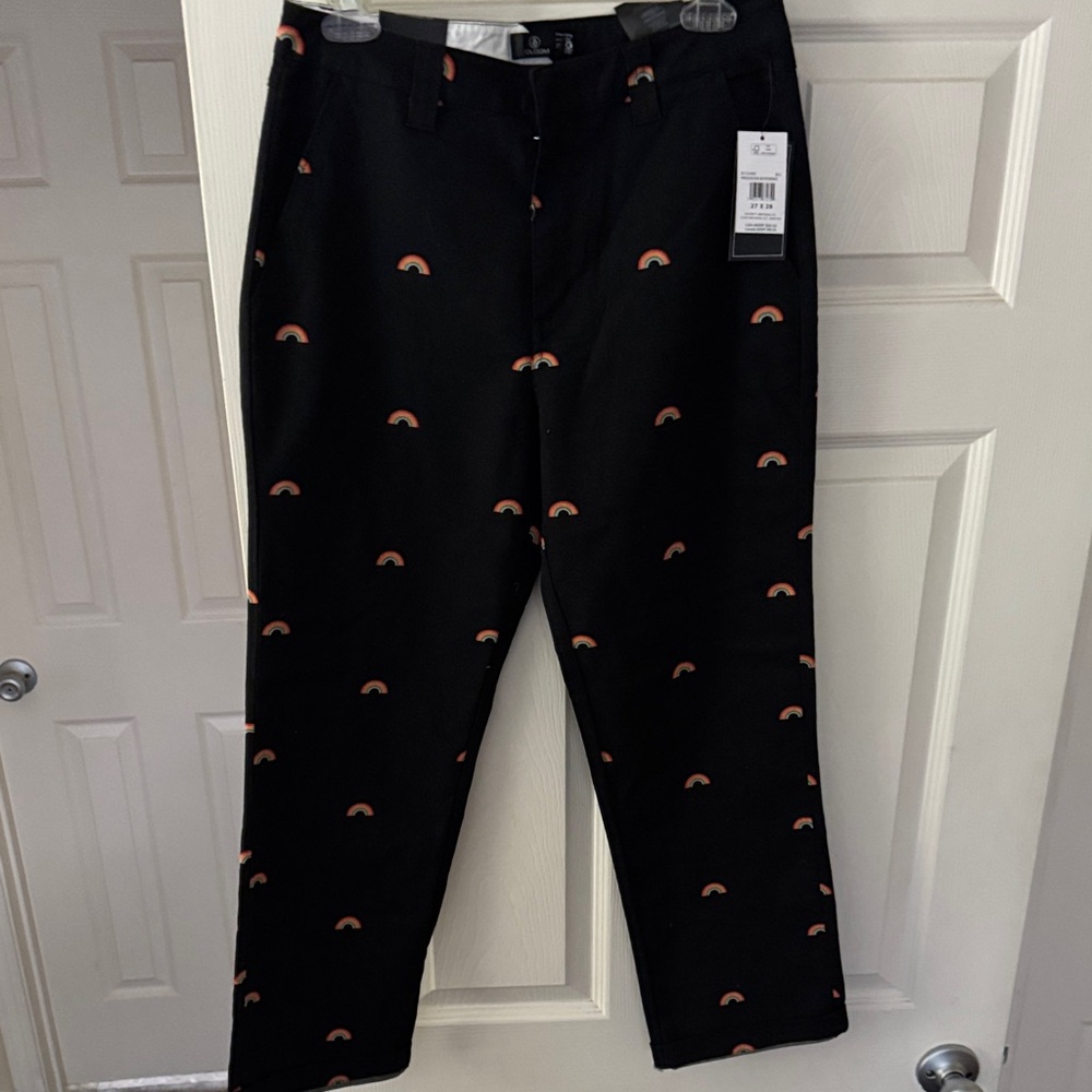 Volcom Black Chinos with Small Peach Rainbow Embroidery